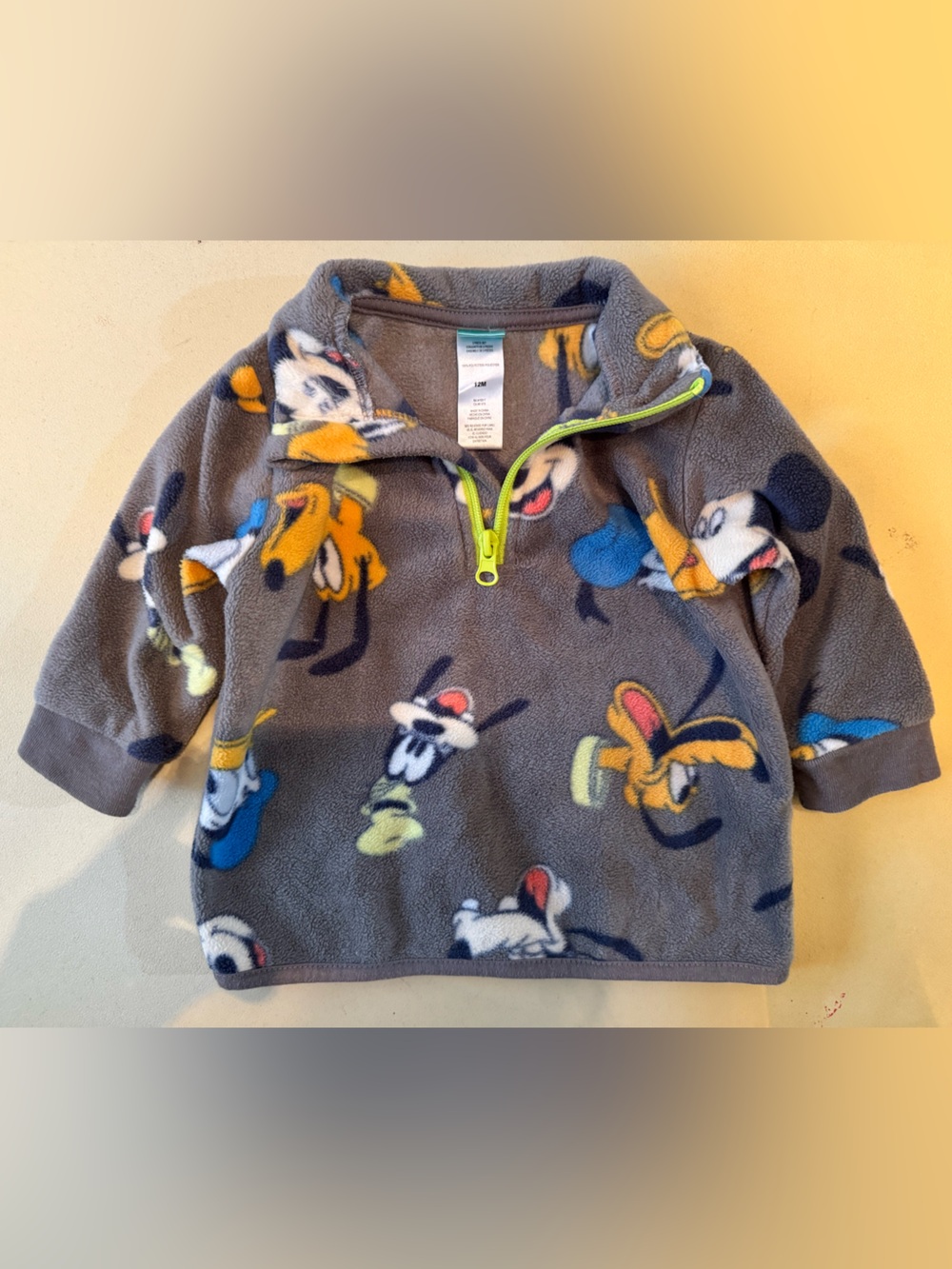 Disney Gray Fleece Pullover Jacket with Yellow & Blue Character Print